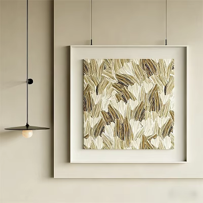 Abstract Wall Art With Beige And Gold Leaf Patterns In White Frame Hanging On Wall 3d model