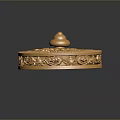Golden Round Decorative Box With Intricate Carved Patterns For Home Decor