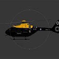 Black And Yellow Model Helicopter With Rotors And Number 09 On Display Stand