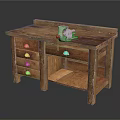 Traditional Solid Wooden Workbench With Drawers And Metal Bench Vise
