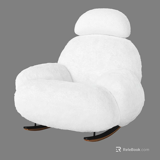 White Plush Single Sofa With Comfortable Armrests And Rocking Base 3d model 