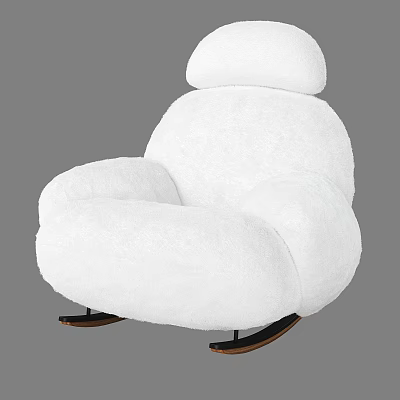 White Plush Single Sofa With Comfortable Armrests And Rocking Base 3d model