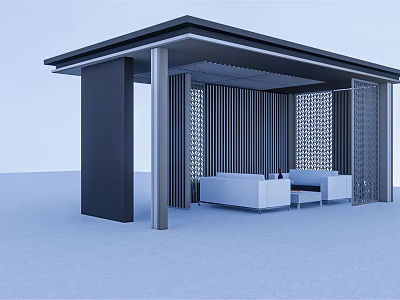 Modern Pergola With Black Structure Shade Design And White Sofa Coffee Table 3d model