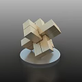 Abstract Interconnected Wooden Blocks Forming Modern Geometric Sculpture on Circular Base