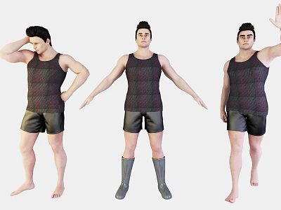 Man Wearing Tank Top and Shorts in Different Poses with Boots and Gestures 3d model