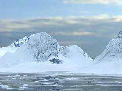 Garden Landscape With Snow Capped Mountains Icebergs And Floating Ice On Sea Surface 3d model