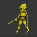 Yellow Robotic Character With Mechanical Arms Legs And Metallic Body Structure