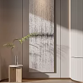 Modern Textured Wall Art With Green Plant And Wooden Side Table