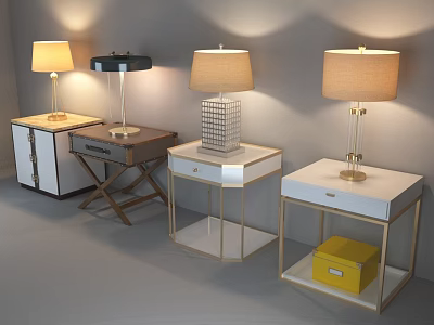 Diverse Modern Side Tables With Stylish Table Lamps And Storage Compartments 3d model