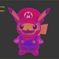 Pikachu Mario Fusion Figurine With Red Hat M Logo Blue Overalls Mustache And Lightning Tail