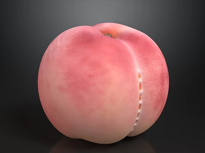 Fresh Ripe Pink Peach With Smooth Skin On Dark Reflective Background 3d model
