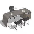 Modern Office Desk Interior With Wooden Surface Desk Lamp And Chairs