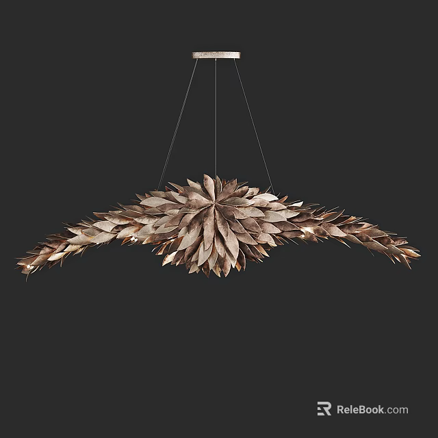 Unique Shaped Feather Inspired Pendant Light With Metallic Leaf Structure For Modern Interior 3d model