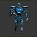 Modern Blue Humanoid Robot With Mechanical Design And Glowing Details Holding Tablet