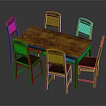 Dining Table Set with Rectangular Wooden Table and Six Carved Chairs 3d model