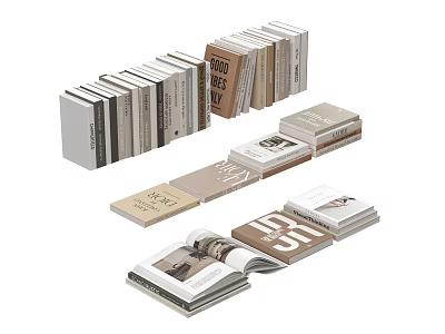 Stacked Books And Open Magazines With Minimalist Covers And Modern Design Elements 3d model