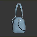 Stylish Light Blue Leather Handbag With Hand Straps Shoulder Strap And Stud Details