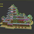 Ancient Architecture Traditional Multi Tiered Tower With Gray Tiles Wooden Frames And Green Walls