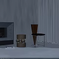 Tapered Wooden Back Accent Chair With Black Seat In Minimalist Living Room Near Fireplace