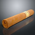 Premium Brown Cigar With Gold Label On Black Reflective Surface 3d model