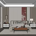 Modern Bedroom Interior Design With Bed Nightstands Table Lamps Decorative Painting And Rug