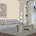 Cream wind sofa coffee table combination floor lamp hanging picture 3d model