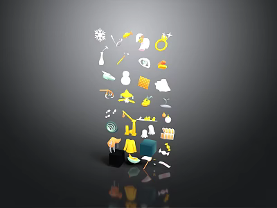 Colorful Various Icons Arranged In Vertical Structure With Black Base And Reflective Effect 3d model