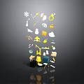 Colorful Various Icons Arranged In Vertical Structure With Black Base And Reflective Effect