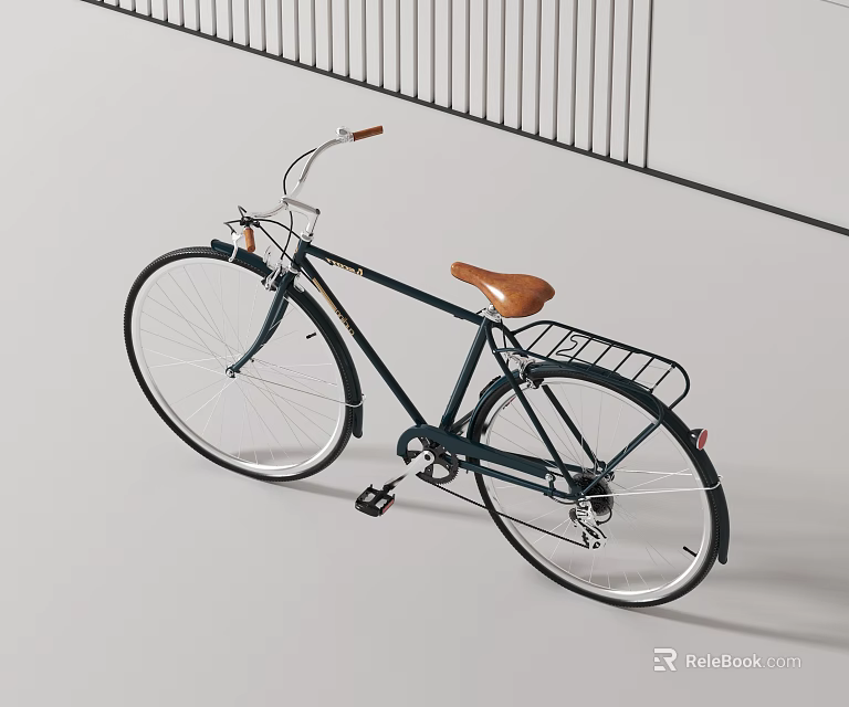 Classic Style Dark Bicycle With Brown Seat And Rear Rack 3d model 