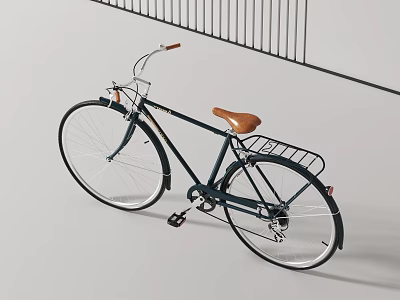 Classic Style Dark Bicycle With Brown Seat And Rear Rack 3d model