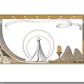 Elegant Wedding Dress Shop Window Display with White Gown Geometric Shapes Lighting And Mountain Ornaments