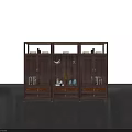 Traditional Dark Wood Bookcase With Vertical Stripes Open Shelves And Drawers