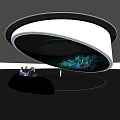 Futuristic Exhibition Booth With Circular Design Illuminated Screens And Interactive Tech 3d model