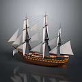 Classic Sailing Ship As Water Transport With Multiple Masts White Sails And Wooden Hull