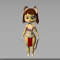 Detailed Cartoon Cat Ear Character With Red Brown Hair Tribal Outfit Holding Dagger