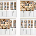 Modern Bookcase Design With Glass Doors Multiple Shelves Books And Decorative Items