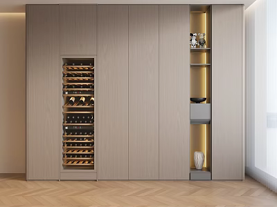 Modern Wooden Sideboard with Wine Rack LED Lighting and Storage Compartments Design 3d model