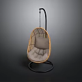 Woven Rattan Single Chair With Oval Shape Gray Cushion And Black Metal Stand