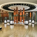 Elegant Jewelry Store Interior With Display Counters Decorative Pillars And Warm Lighting