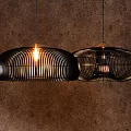 Modern Pendant Lights With Black Wire Frame Round Shape And Warm Glow For Home Interior