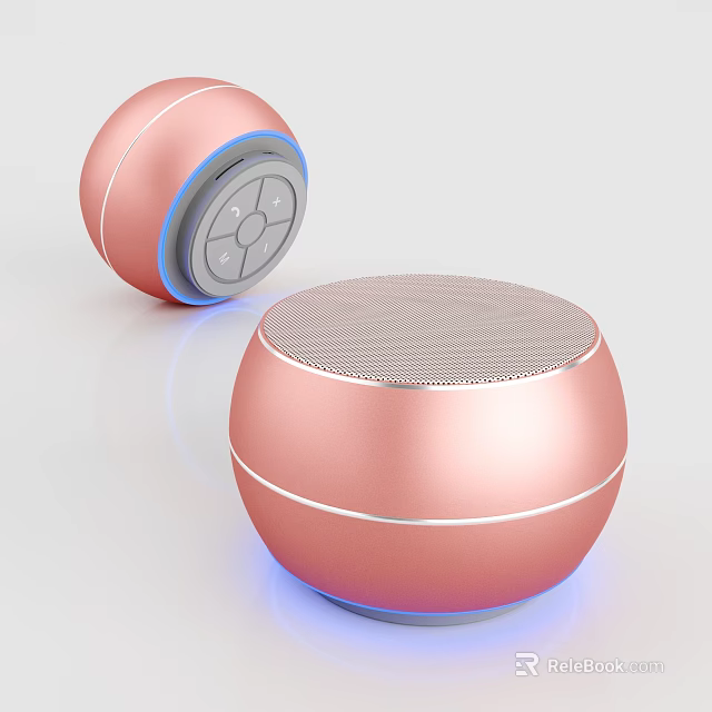 Pink Round Portable Speaker With Blue LED Light Mesh Surface And Control Panel Design 3d model