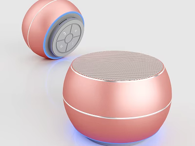 Pink Round Portable Speaker With Blue LED Light Mesh Surface And Control Panel Design 3d model