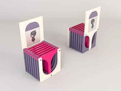 Folding Leisure Chair With Purple Pink White Colors And Cartoon Character Design 3d model