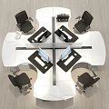 Modern Office Desk With Dividers Computer Monitor Office Chairs And Documents