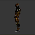 Futuristic Silver Armored Character With Orange Flame Decorations In Sci Fi Fantasy Style
