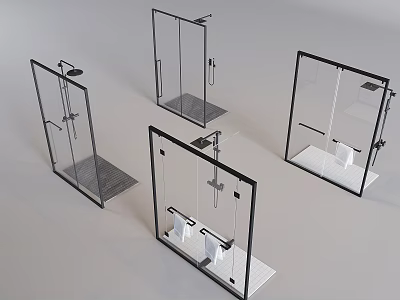 Contemporary Shower Enclosure Designs With Glass Doors Base Trays And Shower Fixtures 3d model