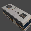 Beige Recreational Vehicle With Orange Stripes Roof Air Conditioners And Side Windows