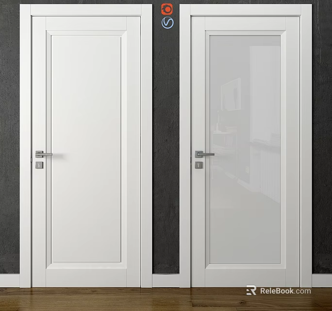 Modern White Hinged Doors With Solid And Glass Panel Interior Design 3d model