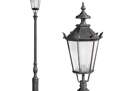 Vintage Outdoor Lights With Decorative Poles Glass Shades And Ornamental Tops 3d model
