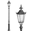 Vintage Outdoor Lights With Decorative Poles Glass Shades And Ornamental Tops